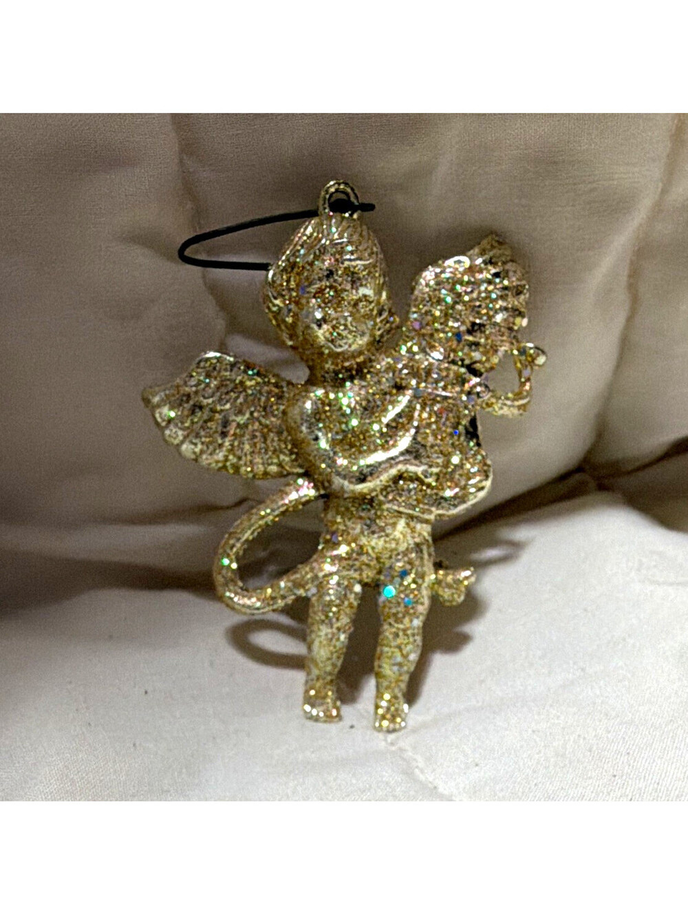 Gold Christmas Cupid Angel Hanging Ornament, Glittered Angels & Cherubs Theme, 1